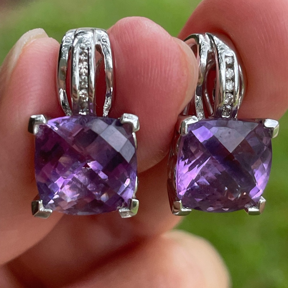 14k Amethyst Diamonds Earrings/ 6.6 grams